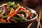 A beef and vegetable stir-fry, with tender strips of beef and crisp vegetables. 